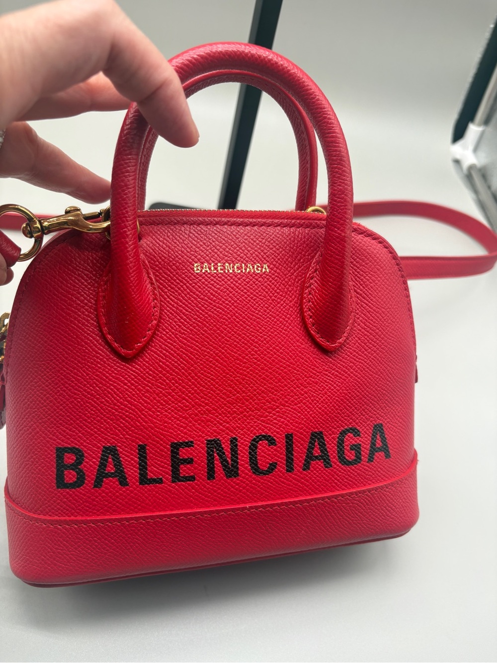 Balenciaga Mini Dome Satchel in Bright Red with Black Logo